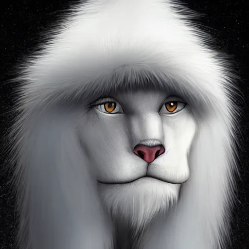 Prompt: funny cartoon portrait of a white panter with a very long fur and a wizard hat, fantasy, trending on artstation, heroic pose, illustration, highly detailed, profile picture, 8k