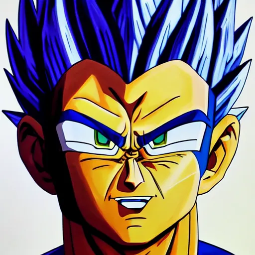 Image similar to oil paint of a fusion of old vegeta and oabama as a oil painting, gogeta, realistic painting, non anime, 4 k, detailed, full body, painting, on paper, paint smears, smooth, by a oil painter