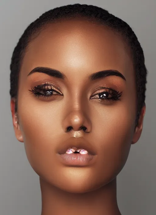 Image similar to photo of a stunningly beautiful young black woman, highly detailed, 3 5 mm photo, artstation, concept art, sharp focus, 2 8 mm macro photo, incredibly beautiful and symmetrical face, incredibly detailed, award winning art, royal