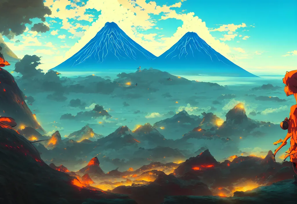 Prompt: giant fishbones with a volcano in the background, intricate oil painting, high detail illustration, sharp high detail, manga and anime 1 9 9 9, official fanart behance hd artstation by jesper ejsing and makoto shinkai, 4 k,