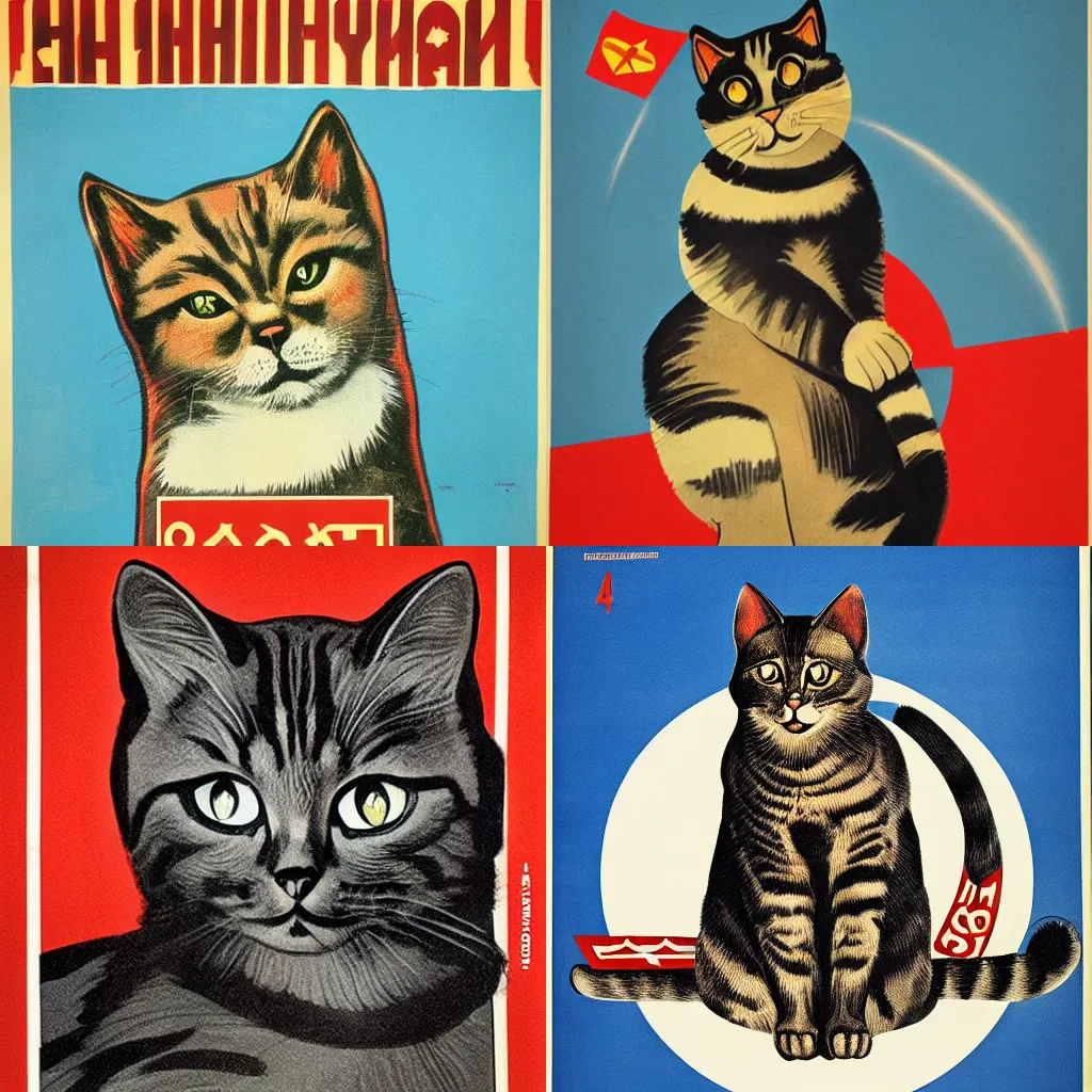 Prompt: cat, soviet propaganda poster