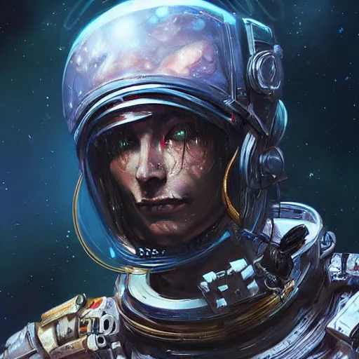 Prompt: technomancer astronaut with an epic cosmic background in the style of erak note, eddie mendoza, christophe young, craig mullins, evan lee, silvain sarrailh, dao trong le, kan liu, character design, trending on artstation, extremely detailed