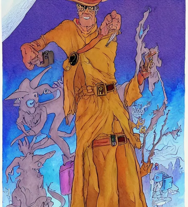 Image similar to a watercolor ink painting of scooby - doo as a wizard / sheriff in the style of jean giraud in the style of moebius trending on artstation deviantart pinterest detailed realistic hd 8 k high resolution