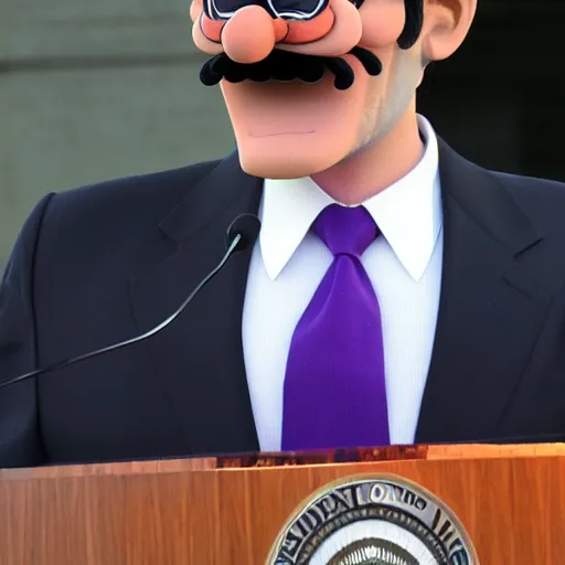 Image similar to president waluigi, real, 2 0 1 7, still, photograph, photo, speech