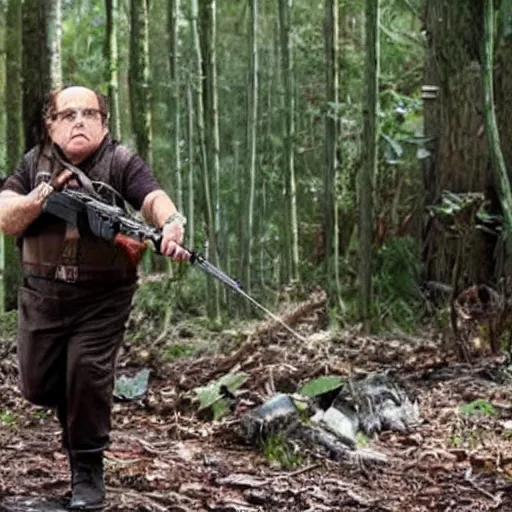 Image similar to movie still of Danny Devito as Katniss Everdeen in The Hunger Games