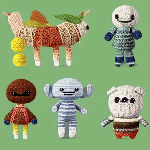 Prompt: 🍃 cute knitted, illustration, inspired by little big planet, beautiful detailed, highly detailed, digital artwork