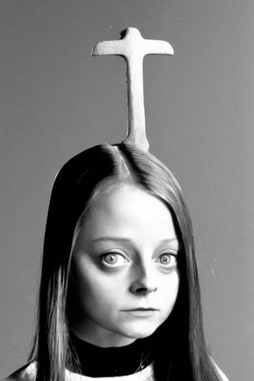 Prompt: Young Jodie Foster as Wednesday in The Addams Family 1991