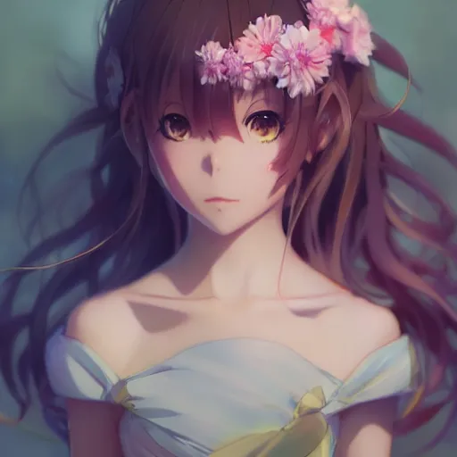 Prompt: anime portrait of a flower girl as an anime girl by Stanley Artgerm Lau, WLOP, Rossdraws, James Jean, Andrei Riabovitchev, Marc Simonetti, and Sakimichan, trending on artstation