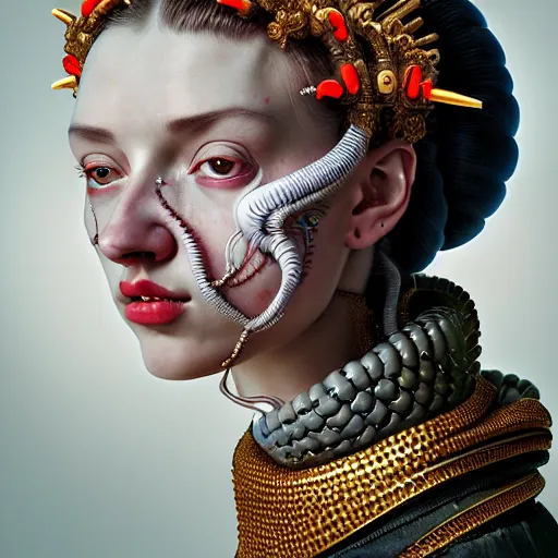 Prompt: Colour Caravaggio style Photography of Highly detailed beautiful Woman with 1000 years perfect face and wearing detailed Ukrainian folk costume designed by Taras Shevchenko also wearing highly detailed retrofuturistic sci-fi Neural interface designed by Josan Gonzalez. Many details In style of Josan Gonzalez and Mike Winkelmann and andgreg rutkowski and alphonse muchaand and Caspar David Friedrich and Stephen Hickman and James Gurney and Hiromasa Ogura. Rendered in Blender and Octane Render volumetric natural light