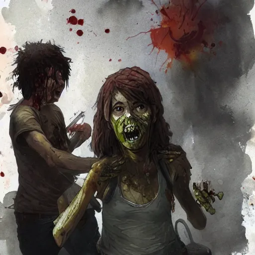 Image similar to clementine from the waking dead the last season been eaten by a couple of zombie by greg rutkowski