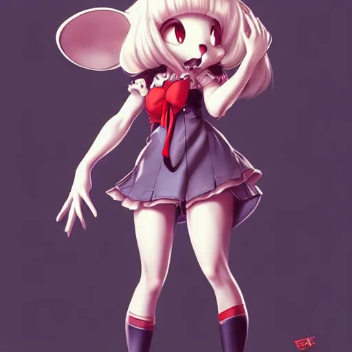 Image similar to fullbody portrait of anthropomorphic half - mouse cute anime girl, concept art, anime art, by a - 1 picture, trending on artstation artgerm, ross tran, bill ward, marc davis,