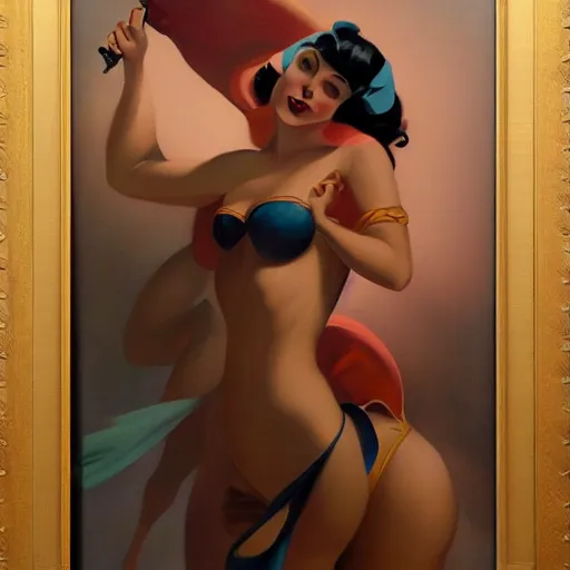 Image similar to a painting in the style of gil elvgren and in the style of peter mohrbacher.