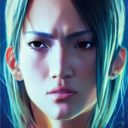 Prompt: jennifer lopez portrait as manga girl, realistic shaded perfect face, fine details. anime. realistic shaded lighting poster by ilya kuvshinov katsuhiro otomo ghost - in - the - shell, magali villeneuve, artgerm, jeremy lipkin and michael garmash and rob rey