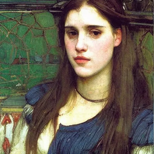 Prompt: Portrait of Anna Calvi John William Waterhouse