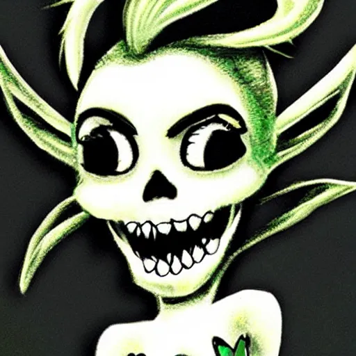 Prompt: Scary tinker bell, horror, skull, scary, Drawn by Pixar