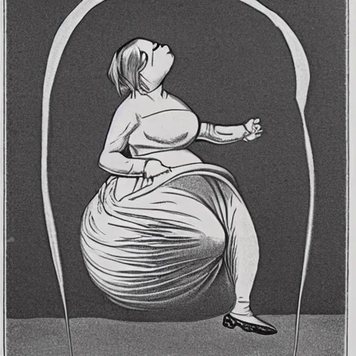 Image similar to cartoon of a woman inflating like a balloon.