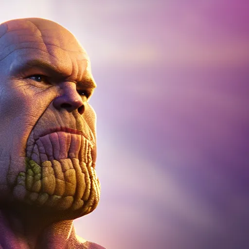 Prompt: portrait of thanos, clear focus, bokeh effect, high res, hasselblad, dslr, professional, cinematic