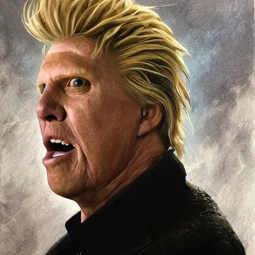 Image similar to hyperrealistic mixed media high resolution painting of Gary Busey Emperor !Star Wars!, stunning 3d render inspired art by Jamie Salmon and WForrest and Greg Rutkowski, perfect facial symmetry, dim volumetric lighting, 8k octane beautifully detailed render, full body shot, post-processing, extremely hyper-detailed, intricate, epic composition, highly detailed attributes, highly detailed atmosphere, cinematic lighting, masterpiece, trending on artstation, very very detailed, masterpiece, stunning, flawless completion, lifelike texture, perfection,