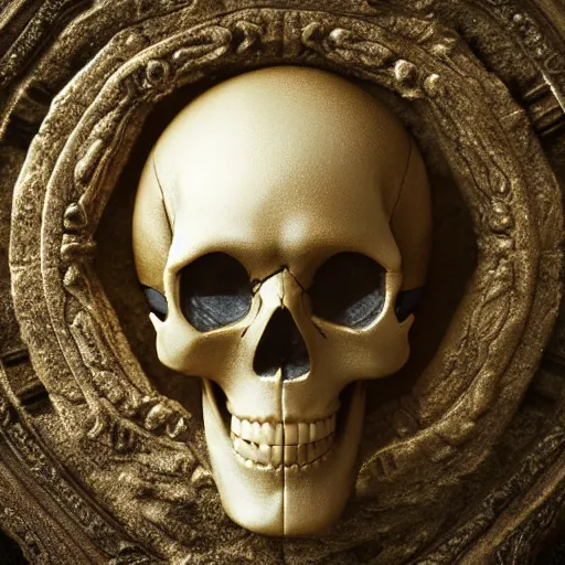 Prompt: a skull made of solid gold sits on an abandoned gravestone, beautiful detailed intricate insanely detailed octane render, 8k artistic photography, photorealistic, chiaroscuro