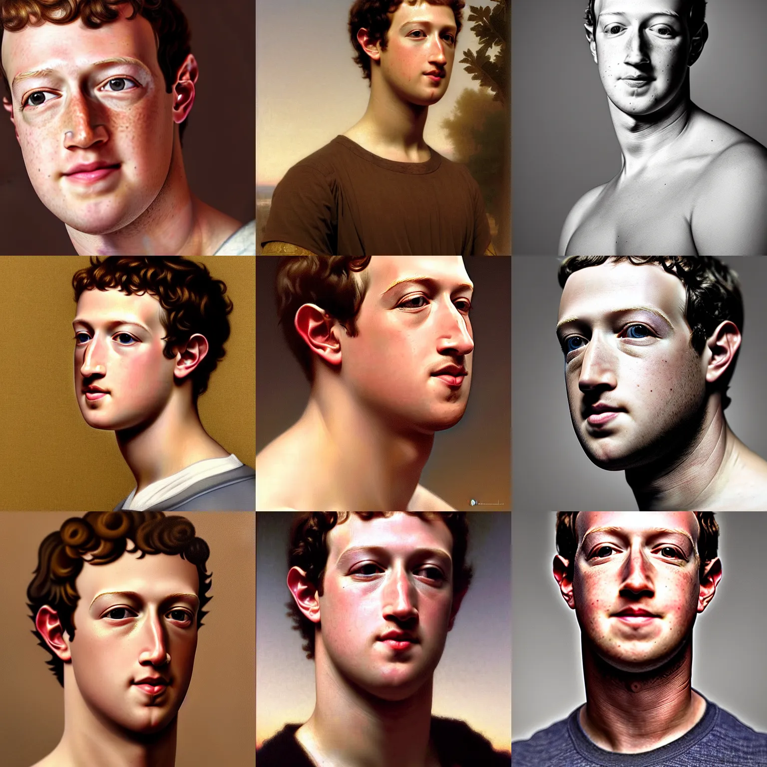Prompt: close up of amazingly handsome noble man.Mark Zuckerberg.Very Attractive ! Asthetics ! Art by William-Adolphe Bouguereau. During golden hour.Natural detail. Beautiful. 4K. Award winning.