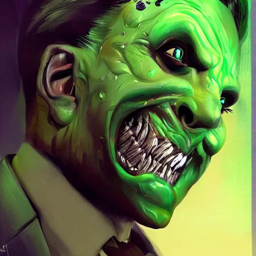 Prompt: the riddler wearing the dark knight mask, snarling teeth, digital painting, amazing detail, art station, cgsociety