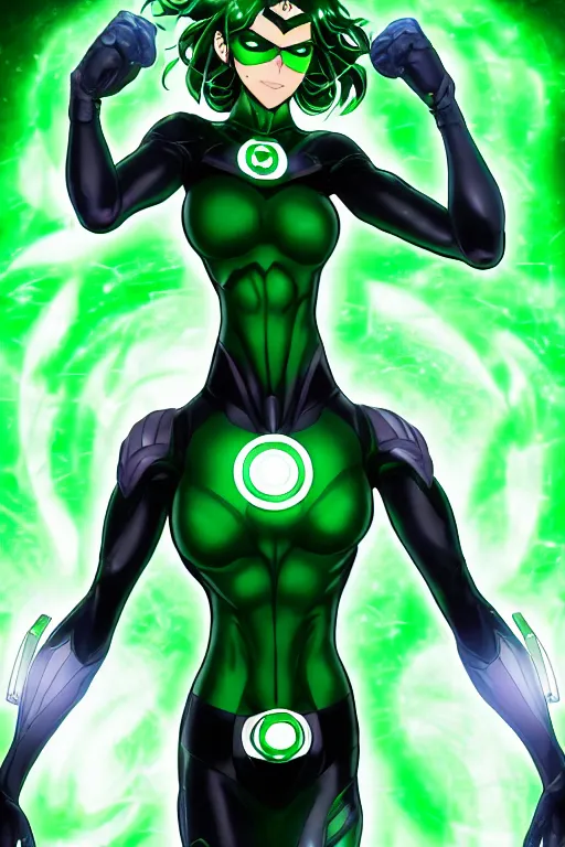 Image similar to anime key visual of a beautiful female green lantern, intricate, glowing accents, powers, glowing ring, speed, goddess, dc comics, cinematic, stunning, highly detailed, digital painting, artstation, smooth, hard focus, illustration, character concepts by senior concept artist