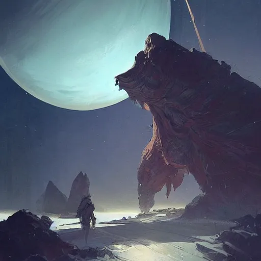 Image similar to gigantic creature on surface of venus, sparth style, fantasy. detailed. sharp focus. trending on artstation. artist greg rutkowski