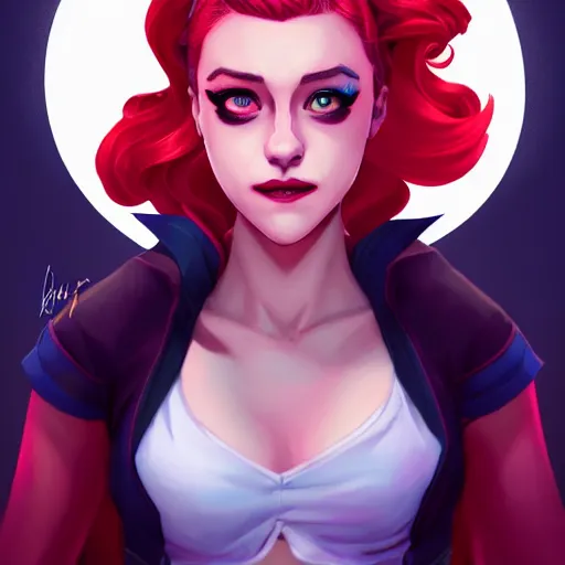 Image similar to a portrait of Lili Reinhart Batgirl comics, red hair, art by lois van baarle and loish and ross tran and rossdraws and sam yang and samdoesarts and artgerm, digital art, highly detailed, intricate, sharp focus, Trending on Artstation HQ, deviantart, unreal engine 5, 4K UHD image