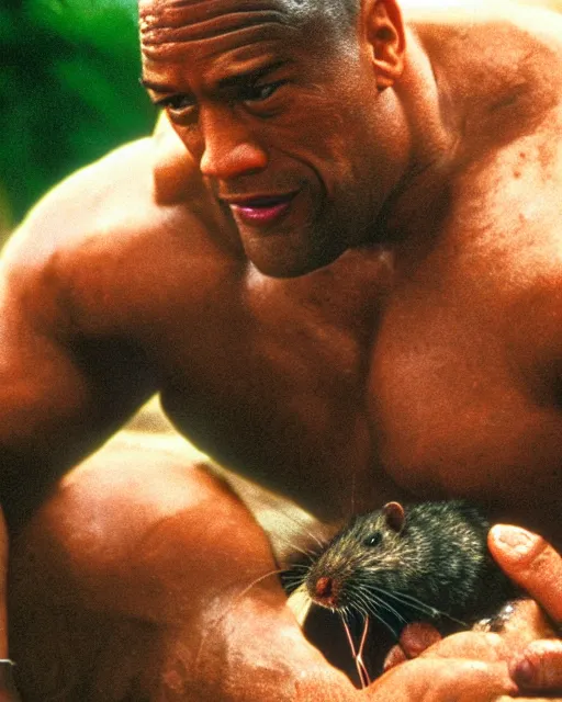 Image similar to film still close - up shot of dwayne johnson as john coffey petting a mouse in the movie the green mile. photographic, photography