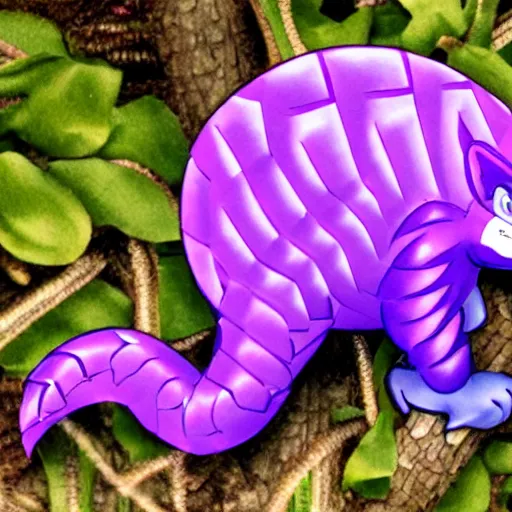 Prompt: a purple pangolin in the style of Sonic the hedgehog