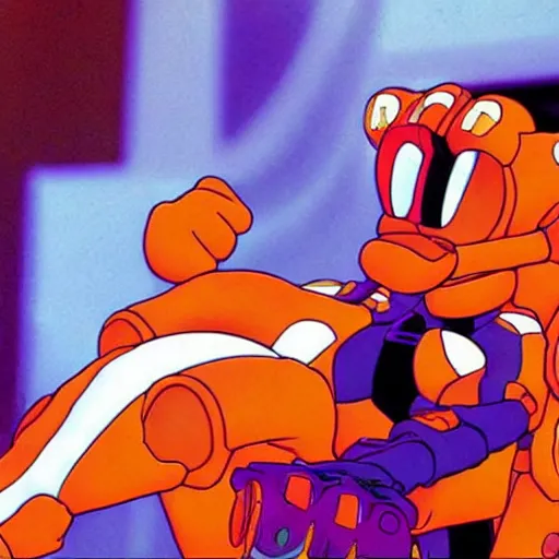 Image similar to Garfield as EVA-01, Neon Genesis Evangelion, biological garfield mech, anime