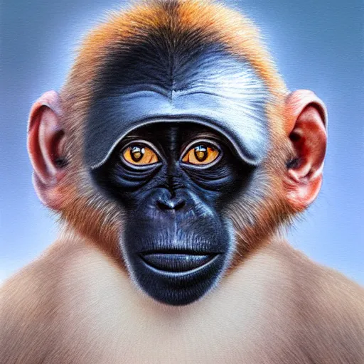 Image similar to a detailed and hyper realistic painting of a monkey wearing a black ski mask