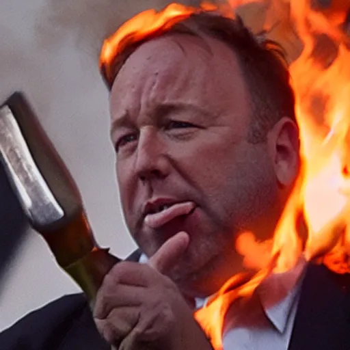 Image similar to photo of alex jones burning in hell