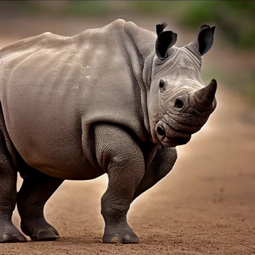 Prompt: an rhino that looks like a pug, national geographic photography