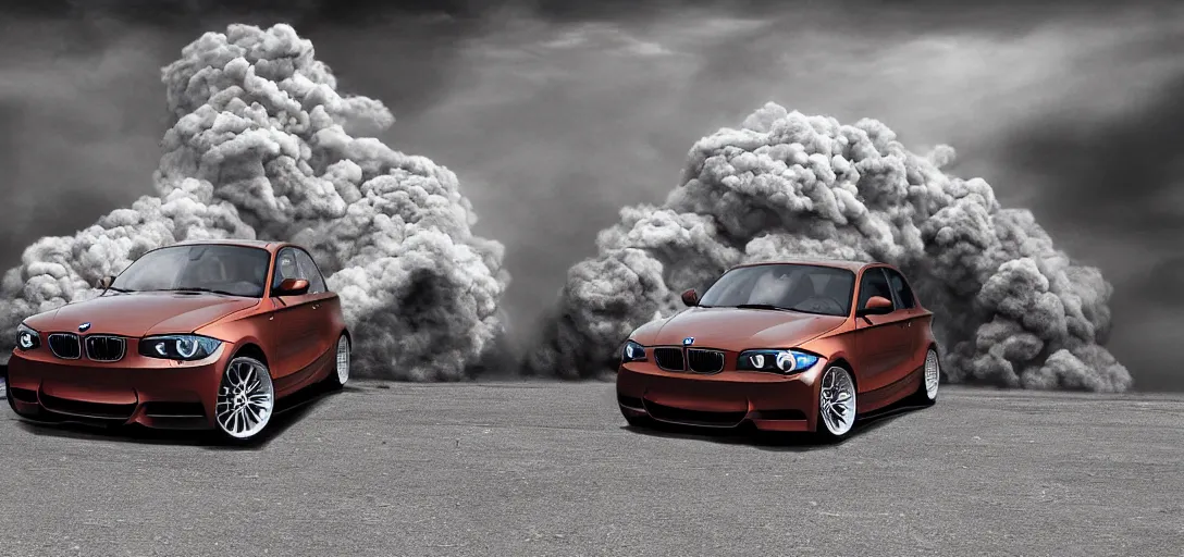 Prompt: bmw 135i 2010 Drifting the rim of an erupting Volcano, digital art