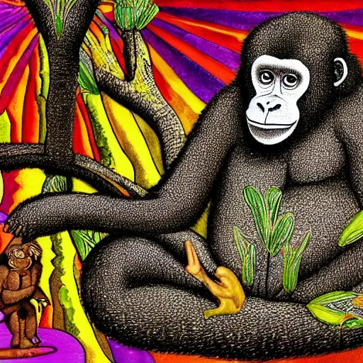 Image similar to stoned ape theory, psilocybin mushrooms, abstract, evolution