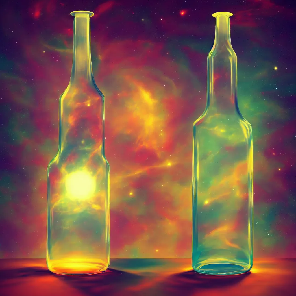 Image similar to the universe contained within a bottle, in a style of artstation