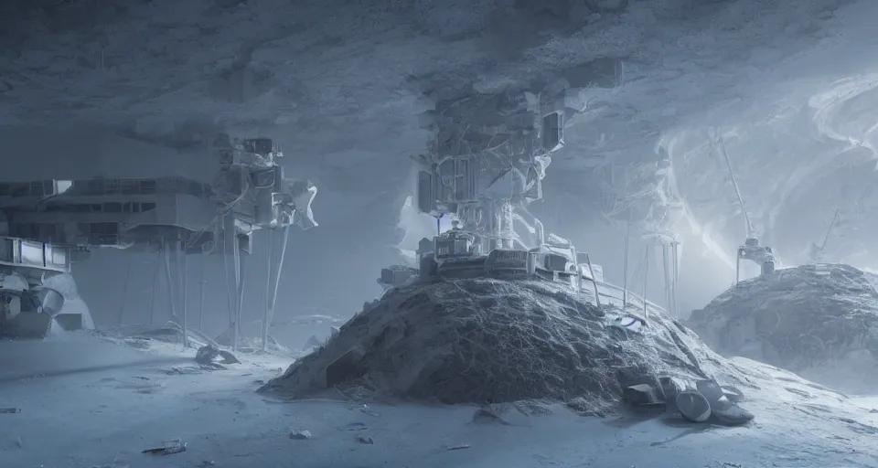 Image similar to an abandoned outpost in a blizzard on the moon europa, intricate artwork by tooth wu and wlop and beeple, octane render, hyper realism, 8 k