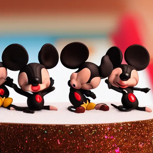 Prompt: close photograph of disney mouse cake toppers by kidrobot, octane render, hyper realistic, cute, kawaii, toys, plastic, vinyl, 8 k, white background,