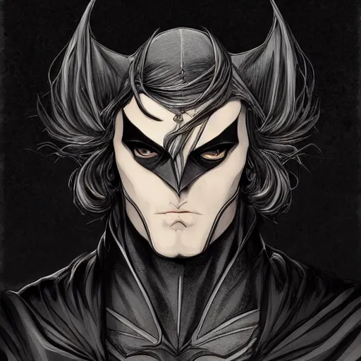 Image similar to portrait of batman, baroque style, elegant, beautiful, mesmerizing, concept art, fancy clothing, highly detailed, artstation, behance, deviantart, inspired by innocent manga, inspired by castlevania concept art, trending, ayami kojima, shinichi sakamoto