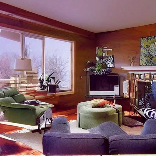 Prompt: a typical American living room from 1995