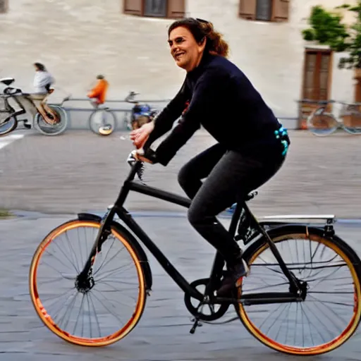 Prompt: esperanza macarena from seville riding a bicycle