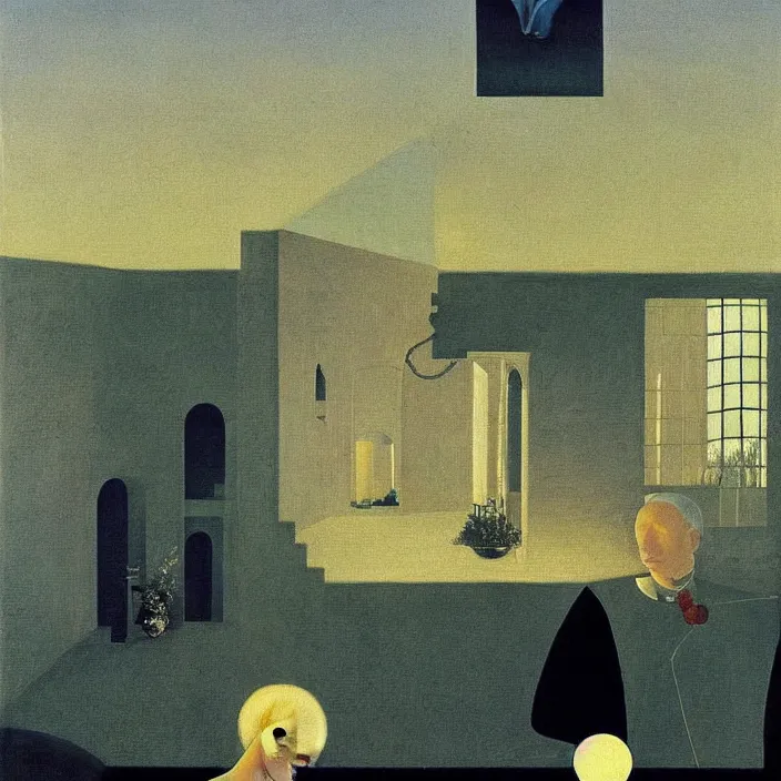 Image similar to obituary for a blue alchemist at dawn. painting by uccello paolo, agnes pelton, paul delvaux