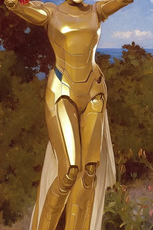 Prompt: elegant romantic portrait photo of natalie portman as iron man, shiny metal iron man armor, by greg manchess, mucha, william adolphe bouguereau, john singer sargent, sorolla, winslow homer, dean cornwell, james gurney, kilin eng, ilya repin,