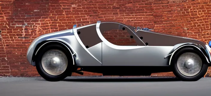 Image similar to a single bugatti type 5 7 sc atlantic and delorean hybrid, dslr, volumetric lighting