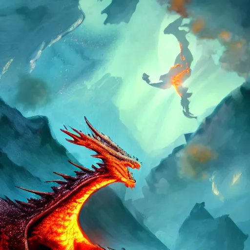 Image similar to a dragon made of crystal flying over lava, photorealistic image, ultra HD, trending on artstation, award winning illustration, 35mm lens