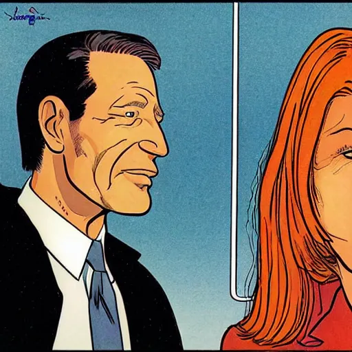 Image similar to comic strip about fox mulder and dana scully by jean giraud