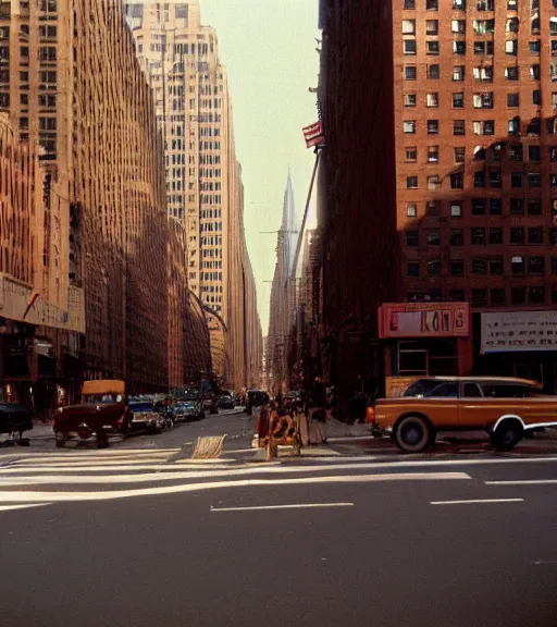 Prompt: close-up color film photography, Manhattan street life in 1970s, soft light, 35mm, film photo, Joel Meyerowitz