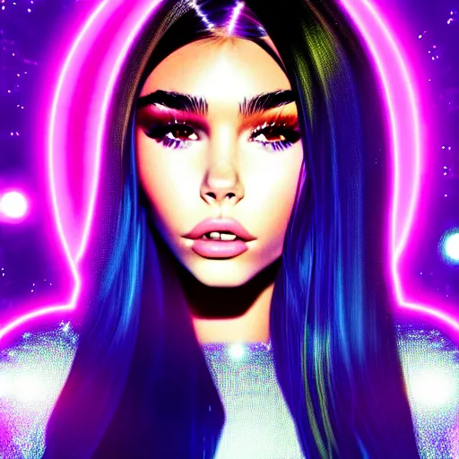 Image similar to madison beer a an intergalactic popstar dancing on a planet, render, blender render, unity render, 4 k wallpaper, art station trending, artstation 4 k coherent, coherent, 4 k, detailed, hyperdetailed, artifact - free, completely coherent, sharp, madison beer