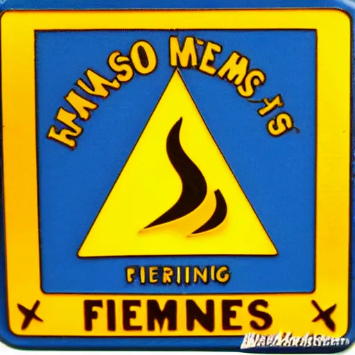 Image similar to a triangle enamel pin of a retro fire flames warning label, smooth curves